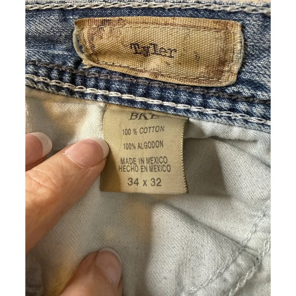 BKE Buckle TYLER 34x32 Men Straight Leg Blue Denim‎ Distressed Lived In Jeans